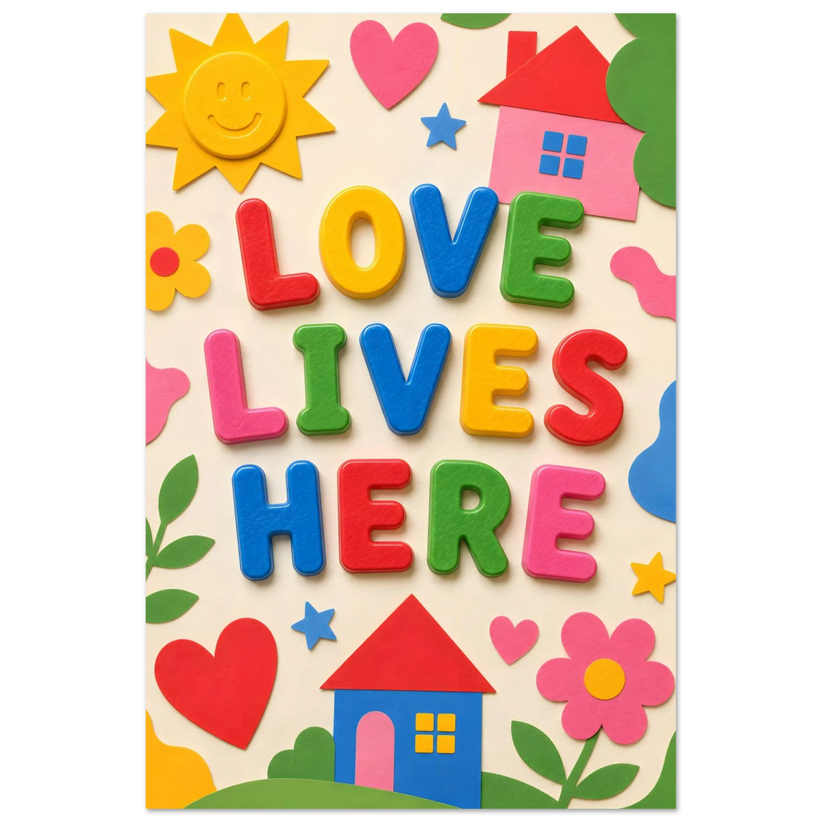 LOVE LIVES HERE wall art print shown on foam board