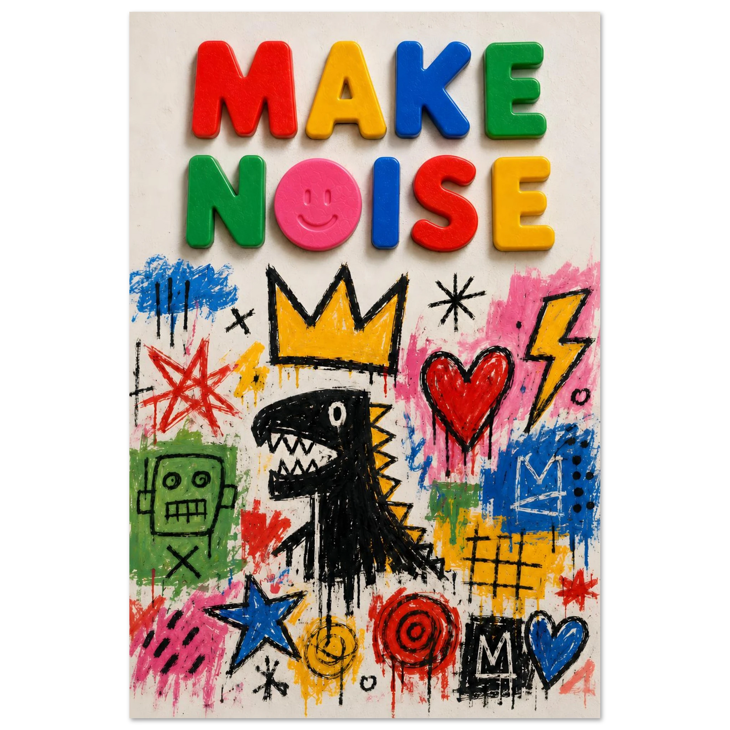 MAKE NOISE wall art print shown on foam board