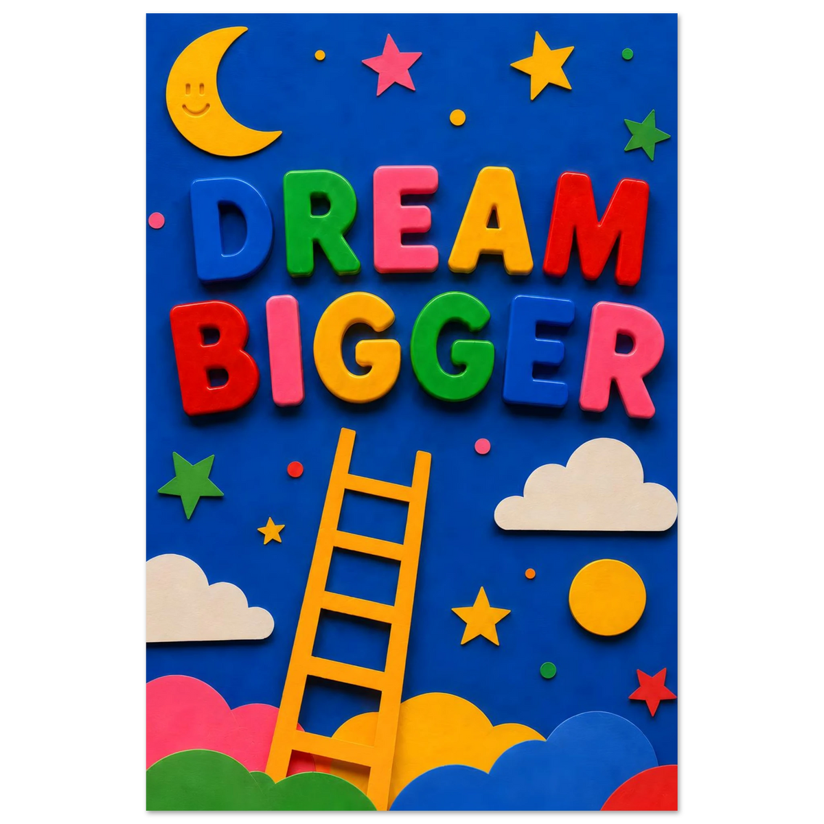 DREAM BIGGER wall art print shown on foam board