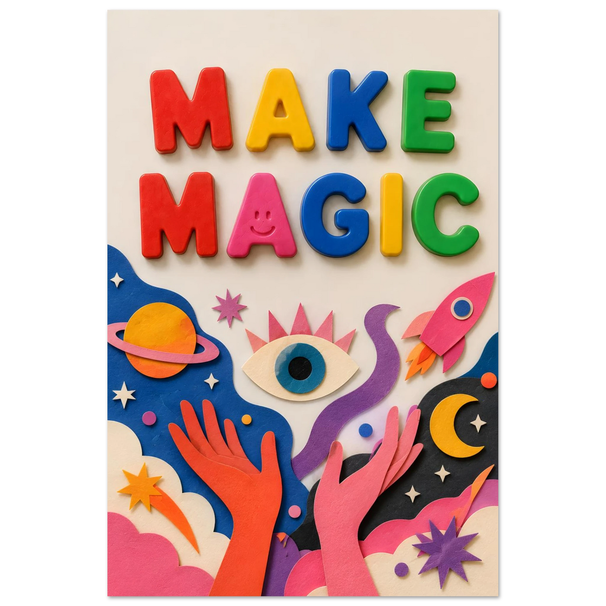 MAKE MAGIC wall art print shown on foam board