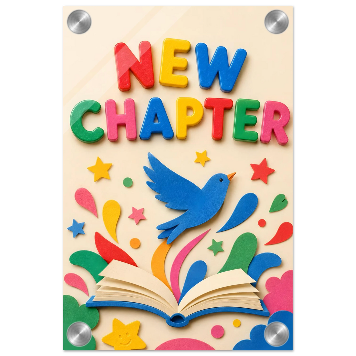 NEW CHAPTER wall art print shown on acrylic