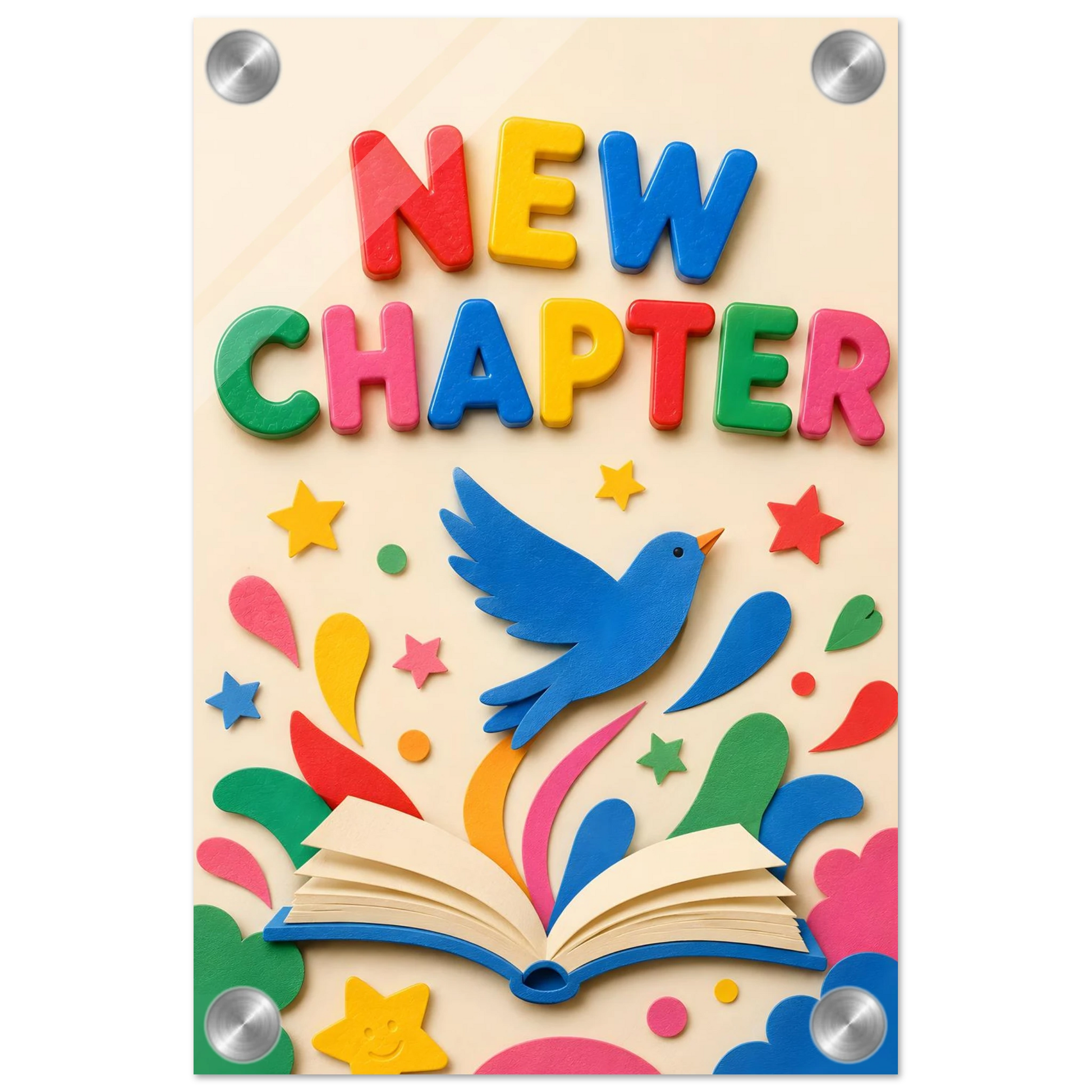 NEW CHAPTER wall art print shown on acrylic