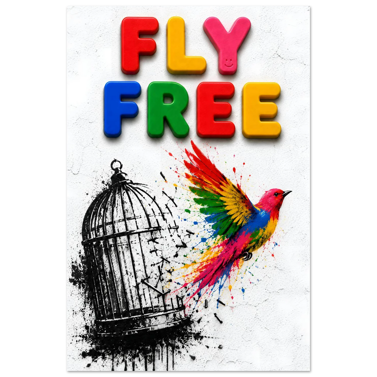 FLY FREE wall art print shown on foam board