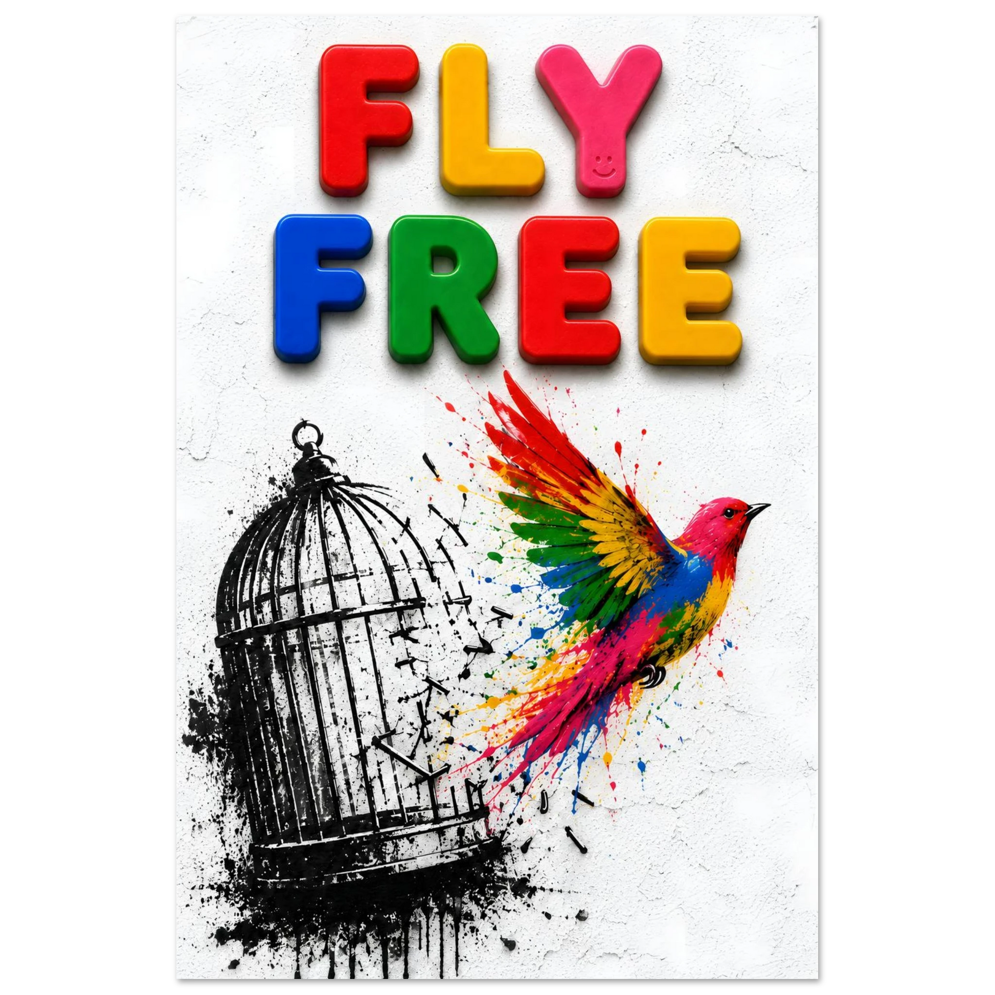 FLY FREE wall art print shown on foam board