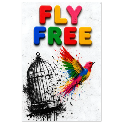 FLY FREE wall art print shown on foam board