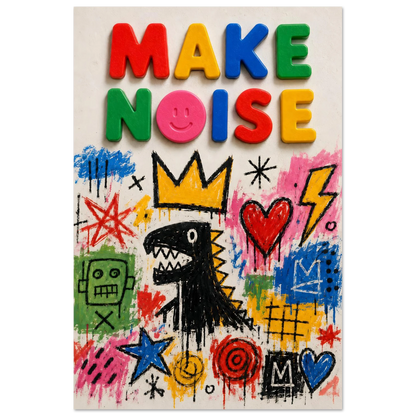 MAKE NOISE wall art print shown on foam board