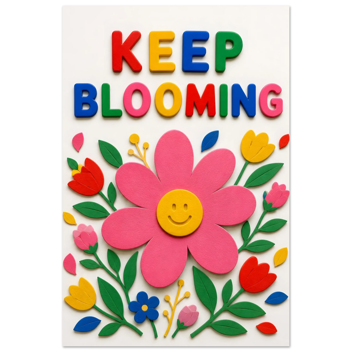 KEEP BLOOMING wall art print shown on foam board