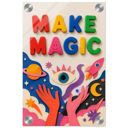MAKE MAGIC wall art print shown on acrylic