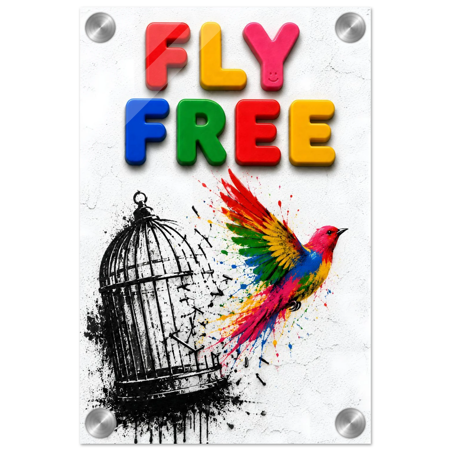 FLY FREE wall art print shown on acrylic