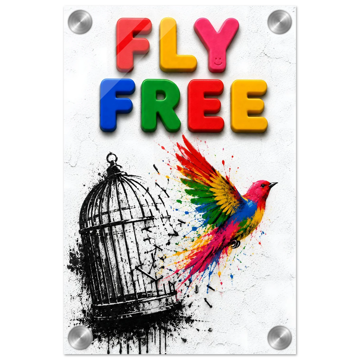 FLY FREE wall art print shown on acrylic