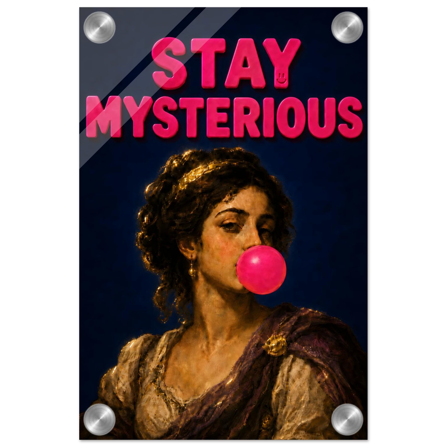 STAY MYSTERIOUS wall art print shown on acrylic