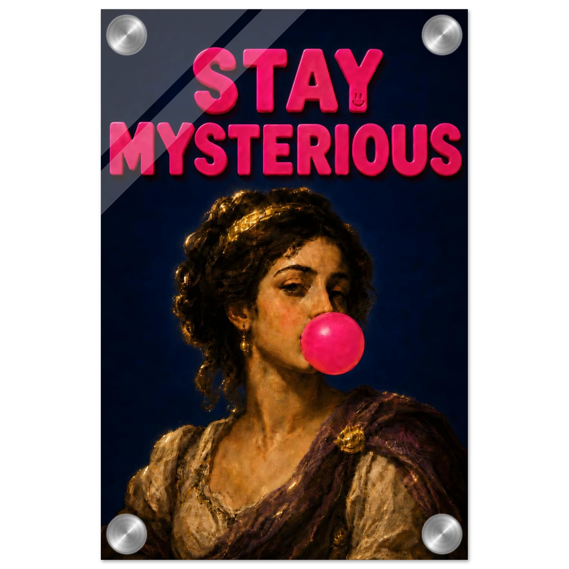 STAY MYSTERIOUS wall art print shown on acrylic