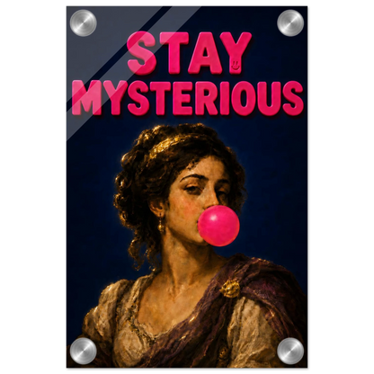 STAY MYSTERIOUS wall art print shown on acrylic