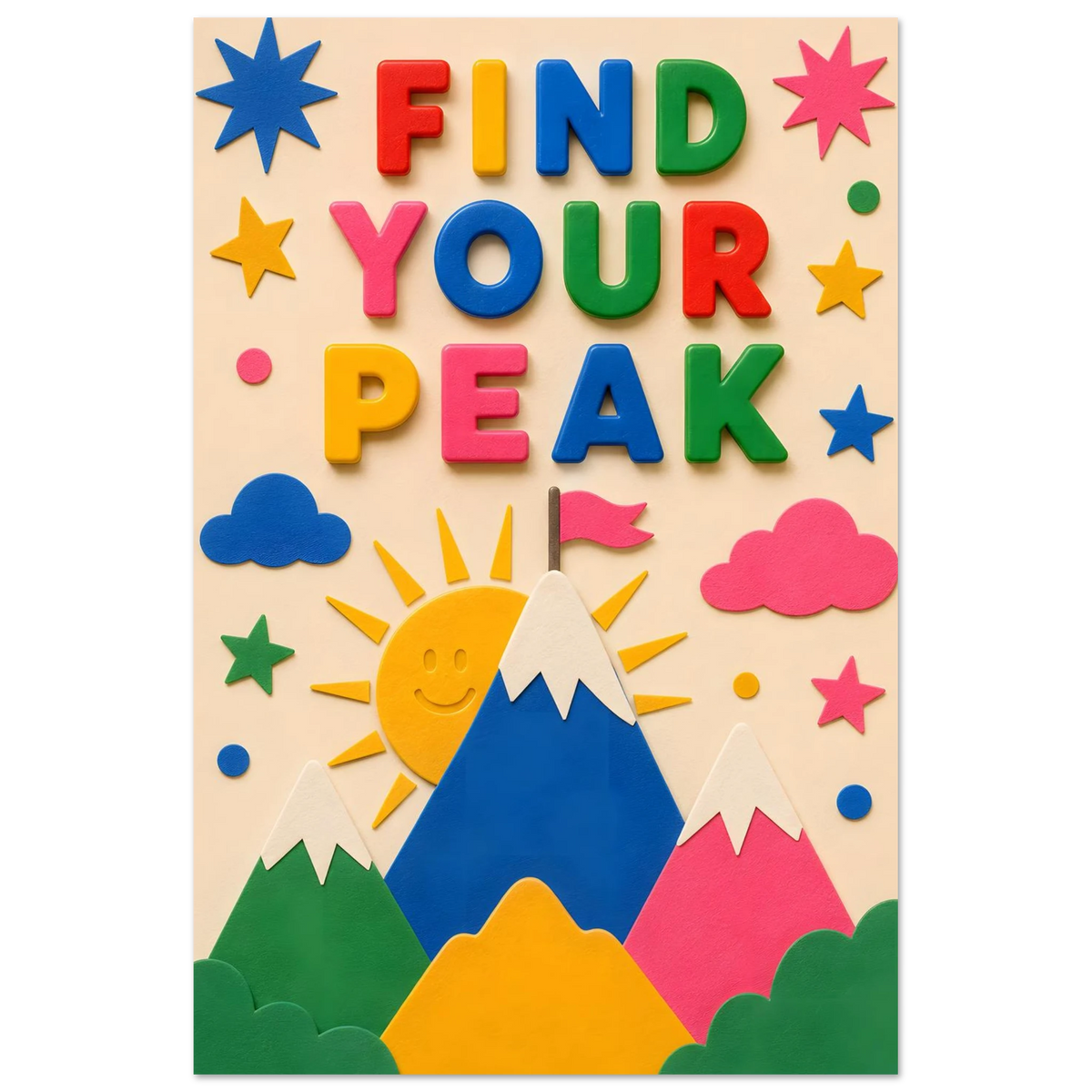 FIND YOUR PEAK wall art print shown on foam board