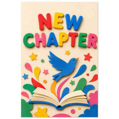 NEW CHAPTER wall art print shown on foam board