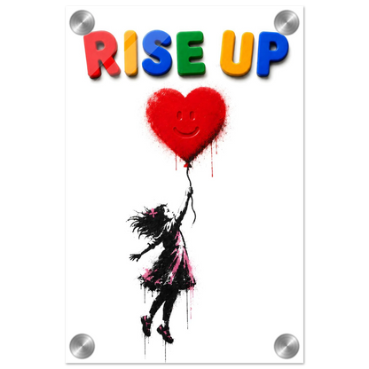 RISE UP wall art print shown on acrylic