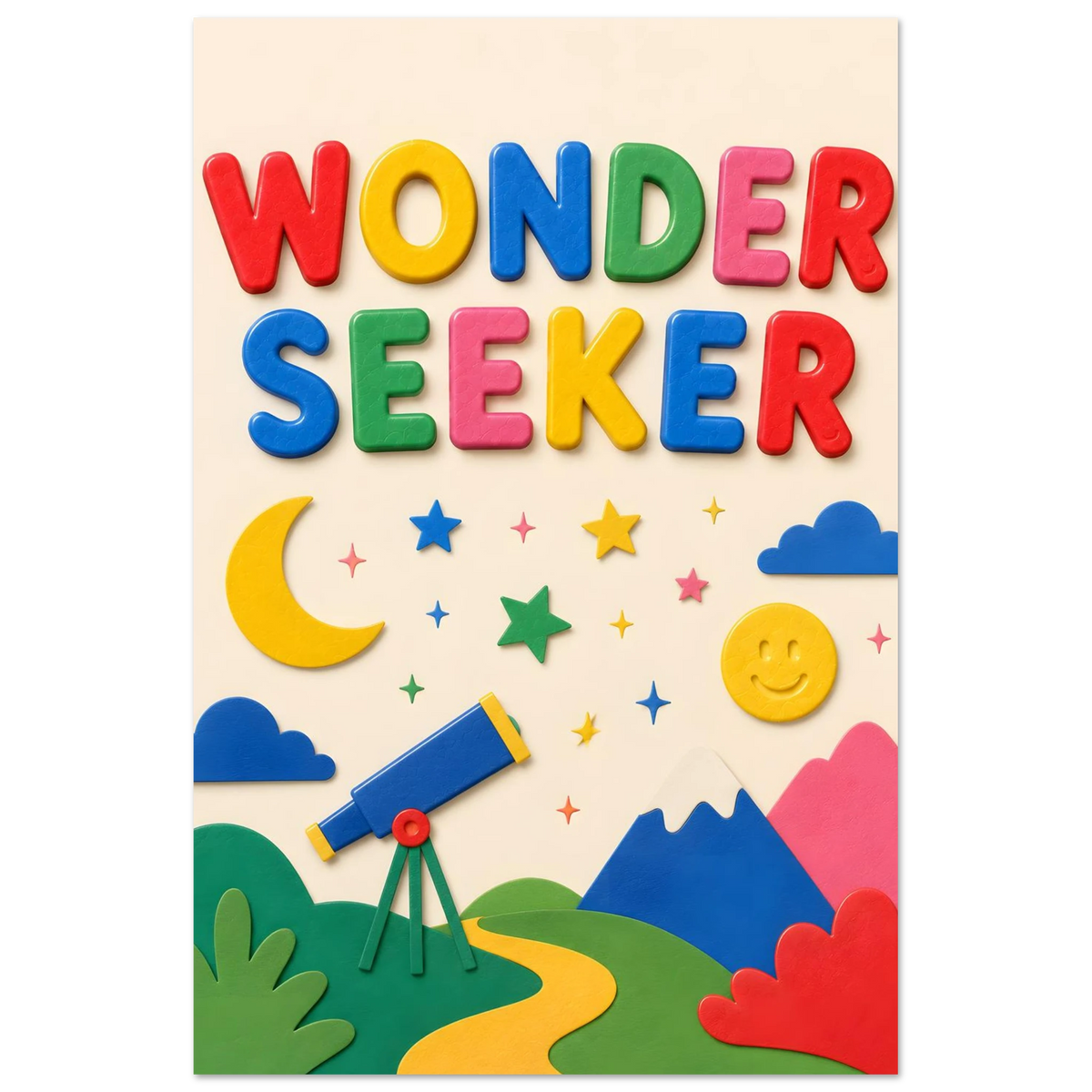 WONDER SEEKER wall art print shown on foam board