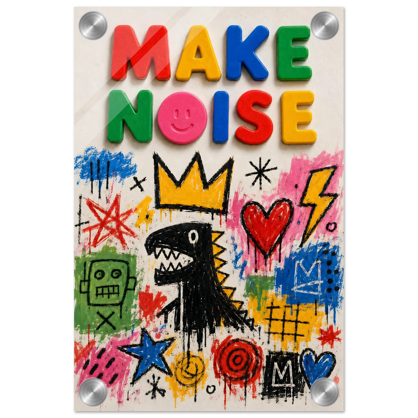 MAKE NOISE wall art print shown on acrylic