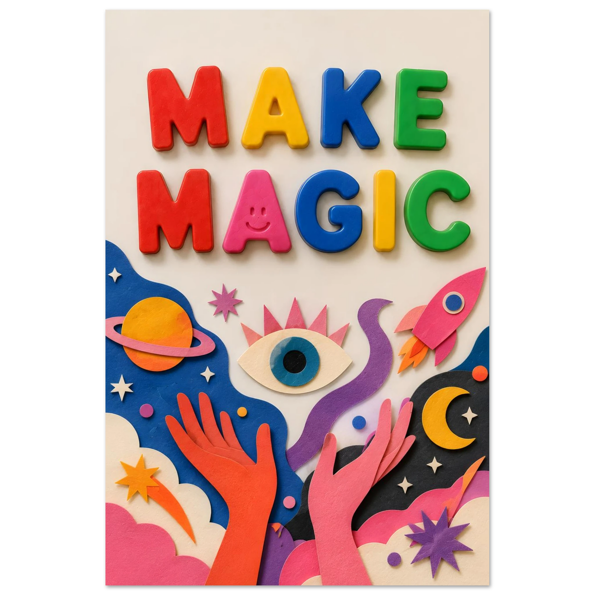 MAKE MAGIC wall art print shown on foam board