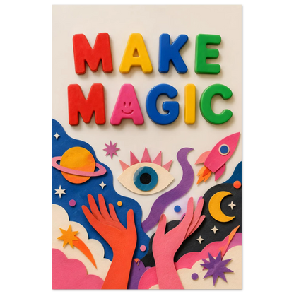 MAKE MAGIC wall art print shown on foam board