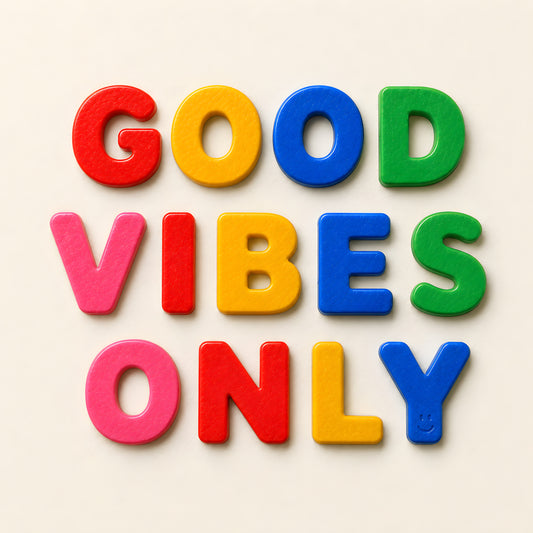 GOOD VIBES ONLY wall art print — colourful magnet letters on cream background