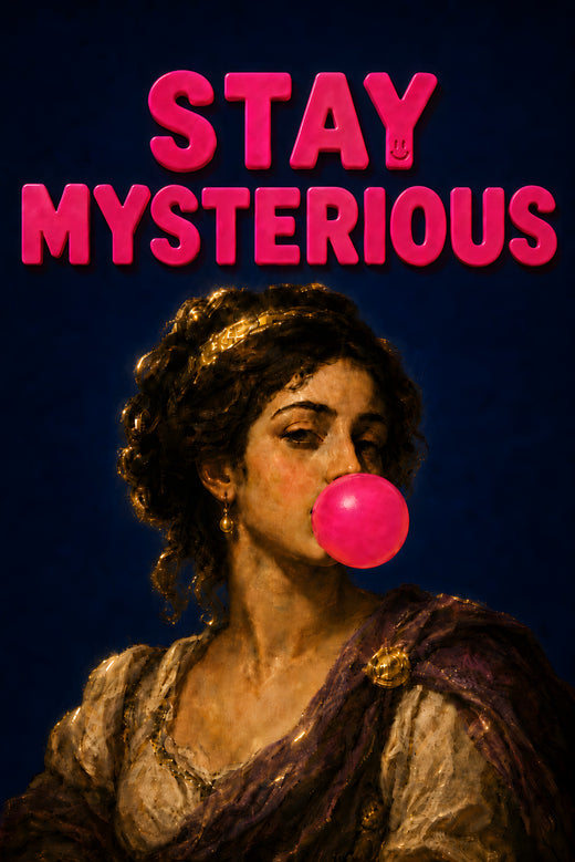 STAY MYSTERIOUS wall art print — colourful magnet letters, mysterious theme