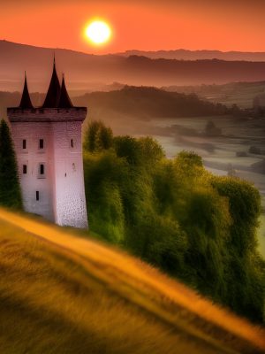 Castle on a Hill AI generated Framed poster